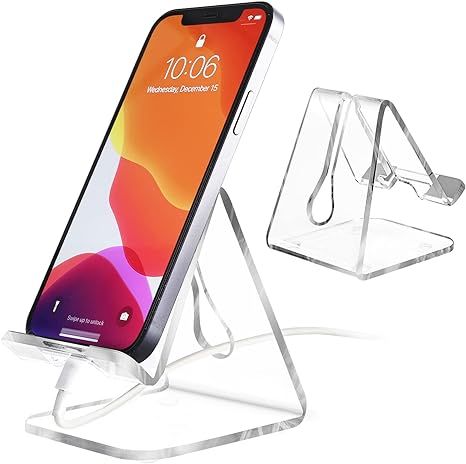 JINSHVEG Acrylic Cell Phone Stand, Office Phone Holder, Office Desk Accessories Clear Phone Stand... | Amazon (US)