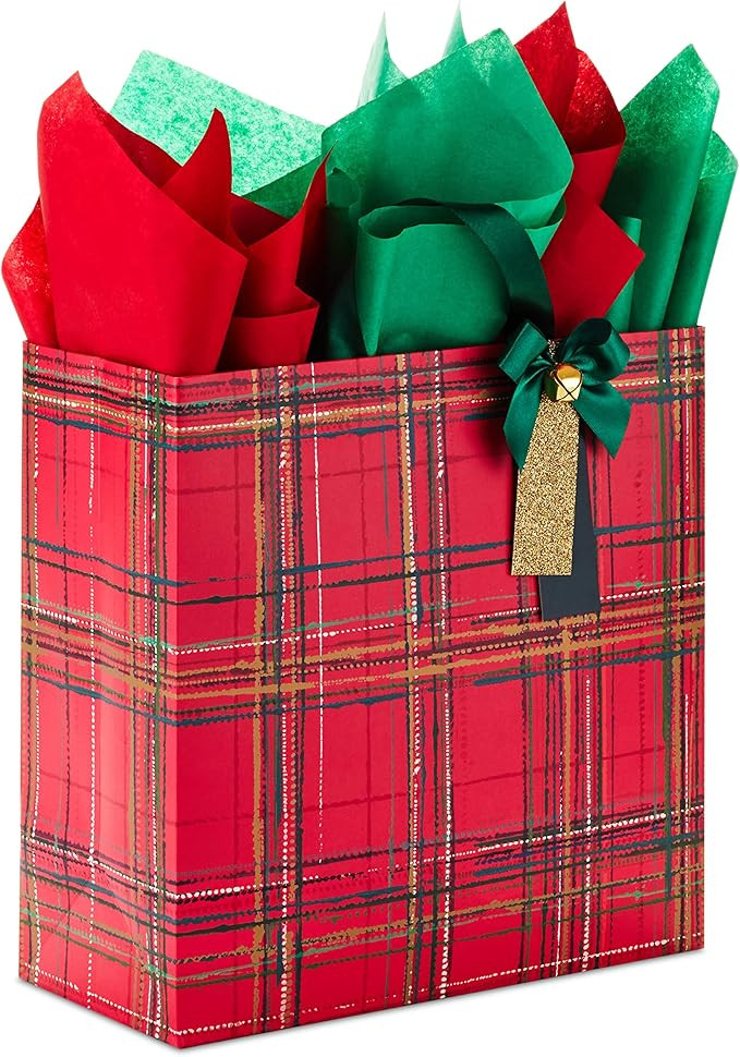 Hallmark Signature 12" Extra Large Square Christmas Gift Bag with Tissue Paper (Red Plaid with Bo... | Amazon (US)
