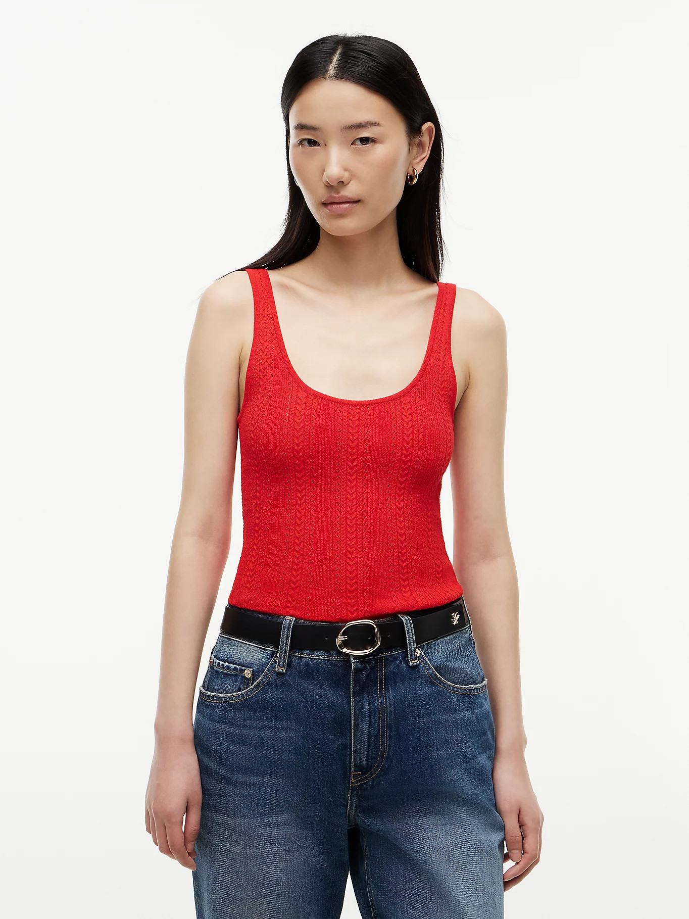 Pointelle Slim Scoop Neck Tank Top | Red | Tommy Hilfiger | Tommy Hilfiger UK