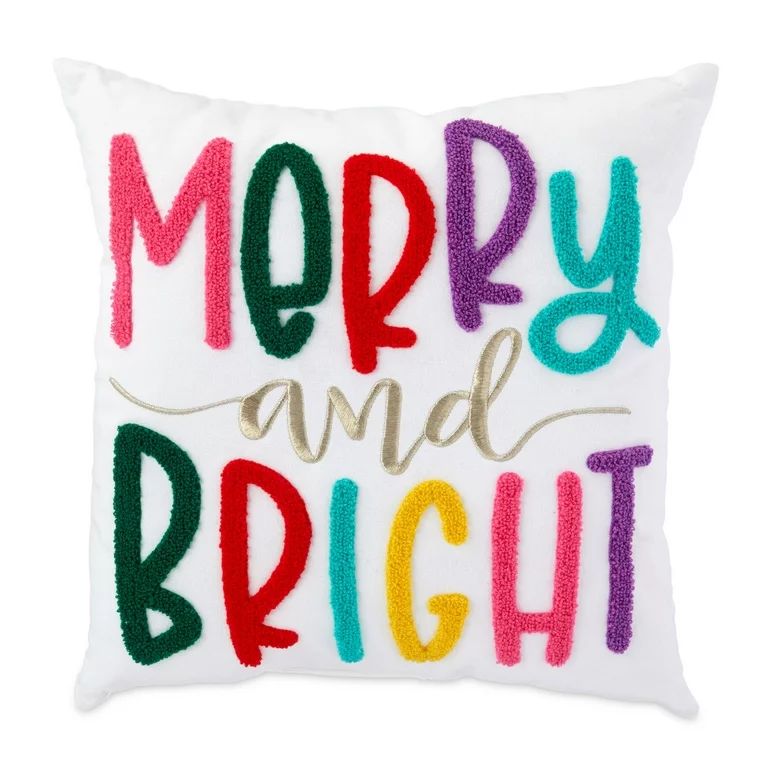 Holiday Time Merry and Bright Decorative Pillow, 14"x14" Square - Walmart.com | Walmart (US)
