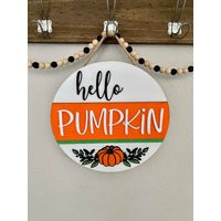 Hand Painted Hello Pumpkin Door Hanger - 12 Inch Fall Decor | Etsy (US)