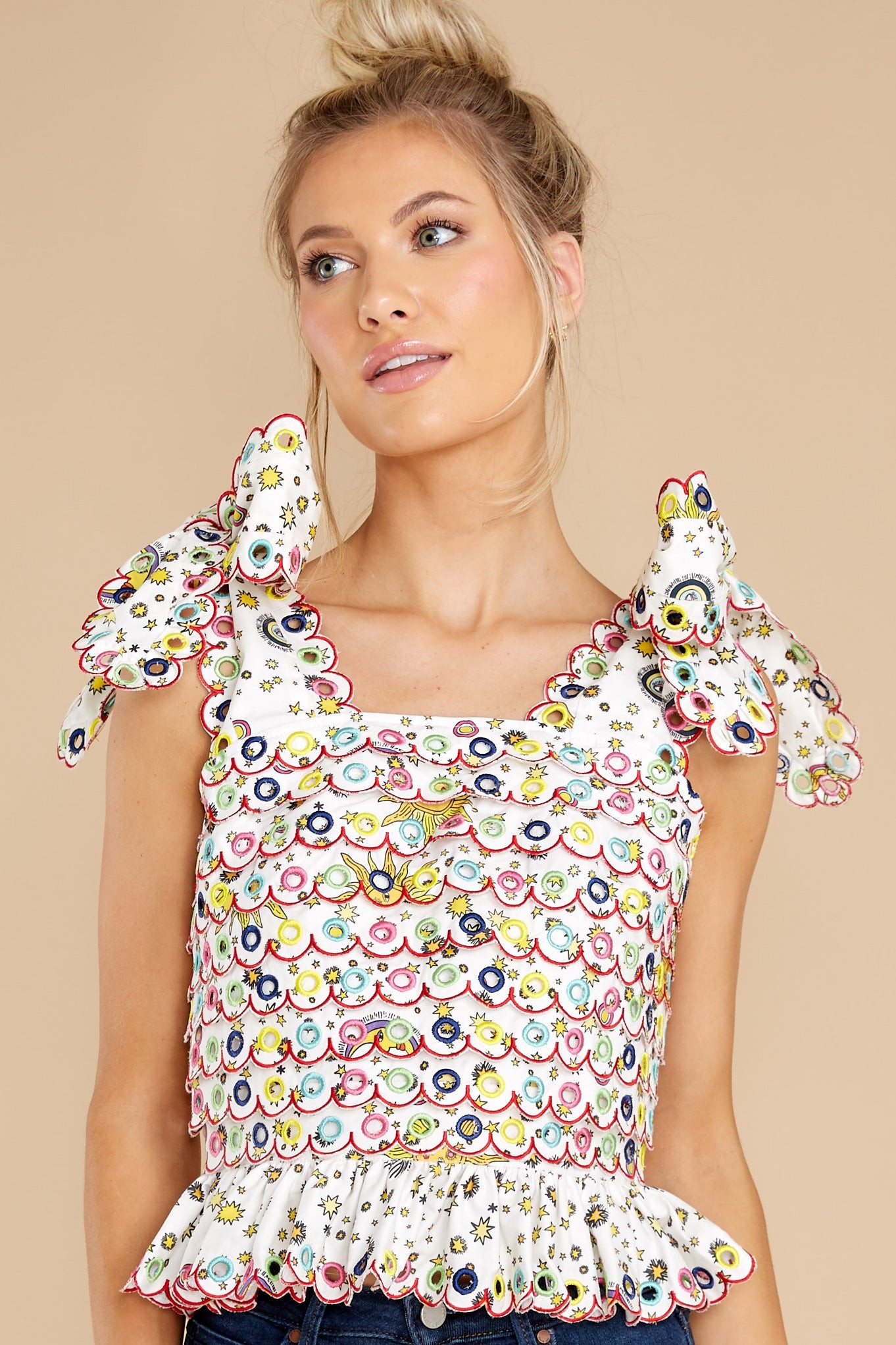 Maia White Multi Top | Red Dress 