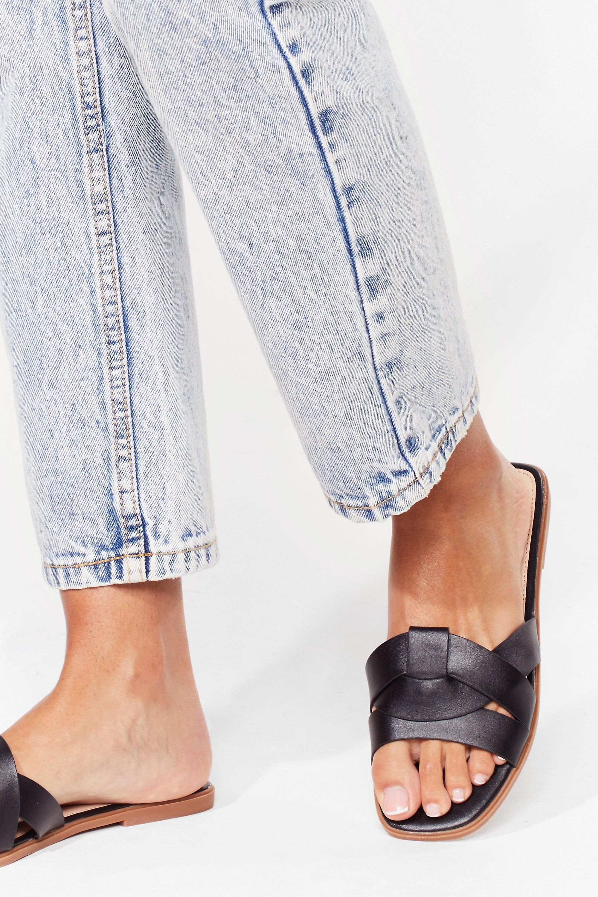 Womens In Slow Woven Faux Leather Flat Sandals - Black | NastyGal (US & CA)
