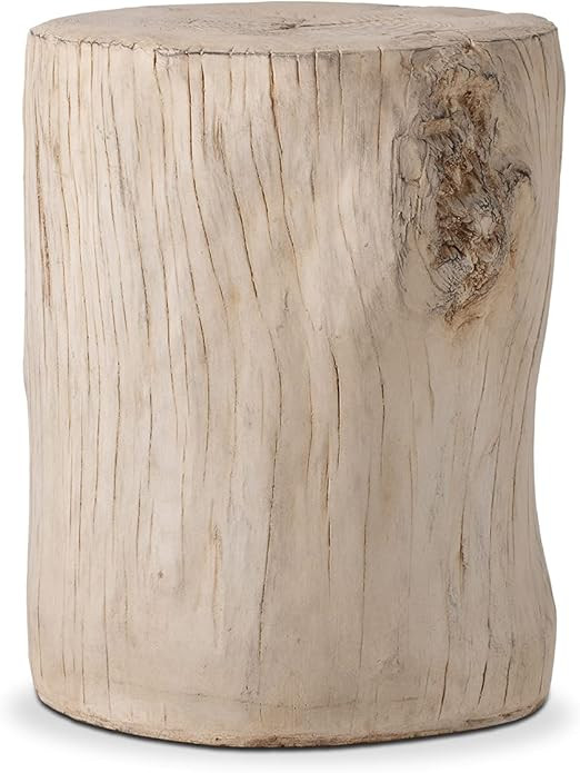 COSIEST Outdoor Antique Beige Side Table Faux Wood, Hand-Painted Wood Stump Stool, Ottomans, Plan... | Amazon (US)