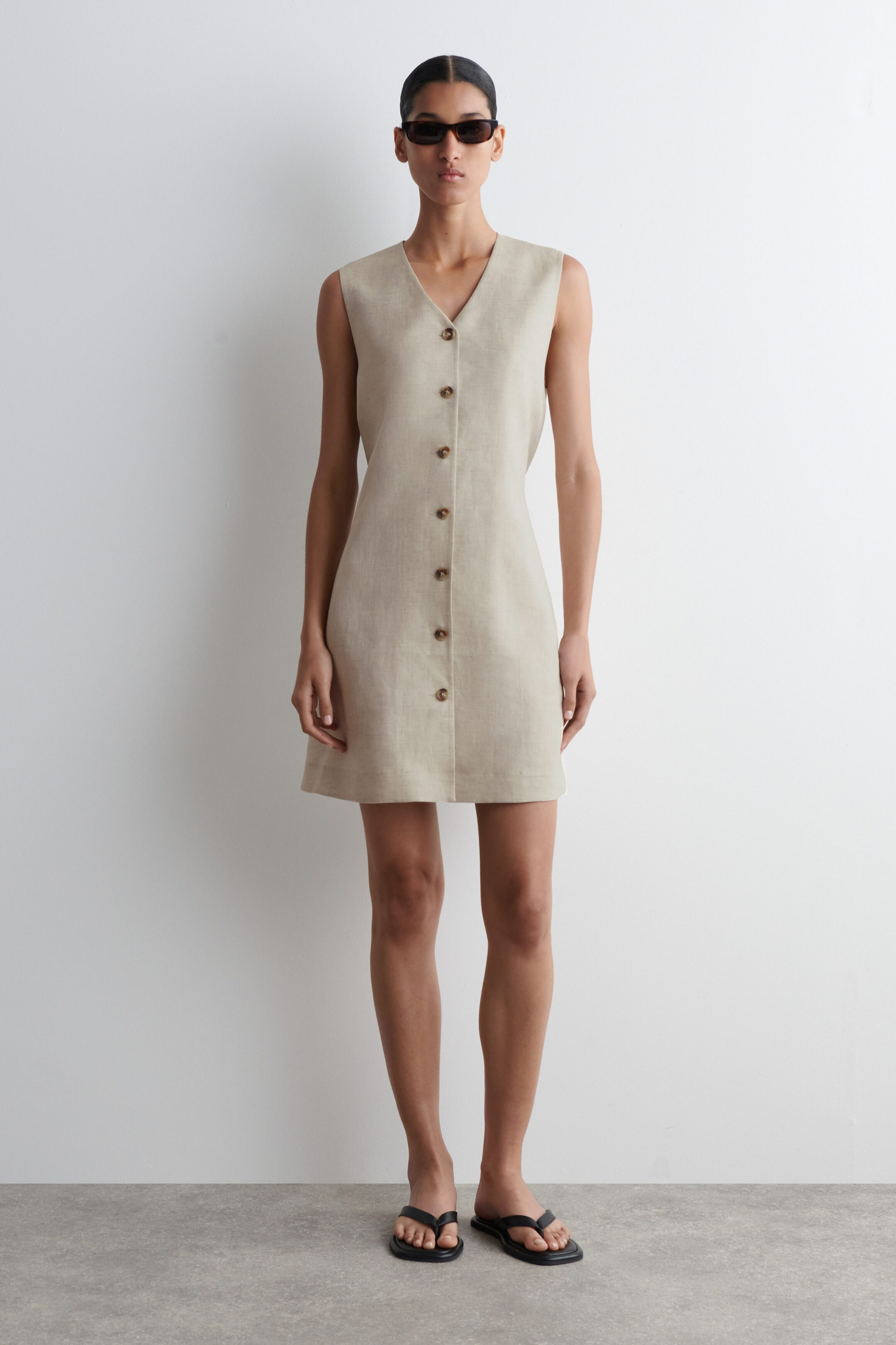 BUTTONED LINEN MINI DRESS - BEIGE | COS (EU)