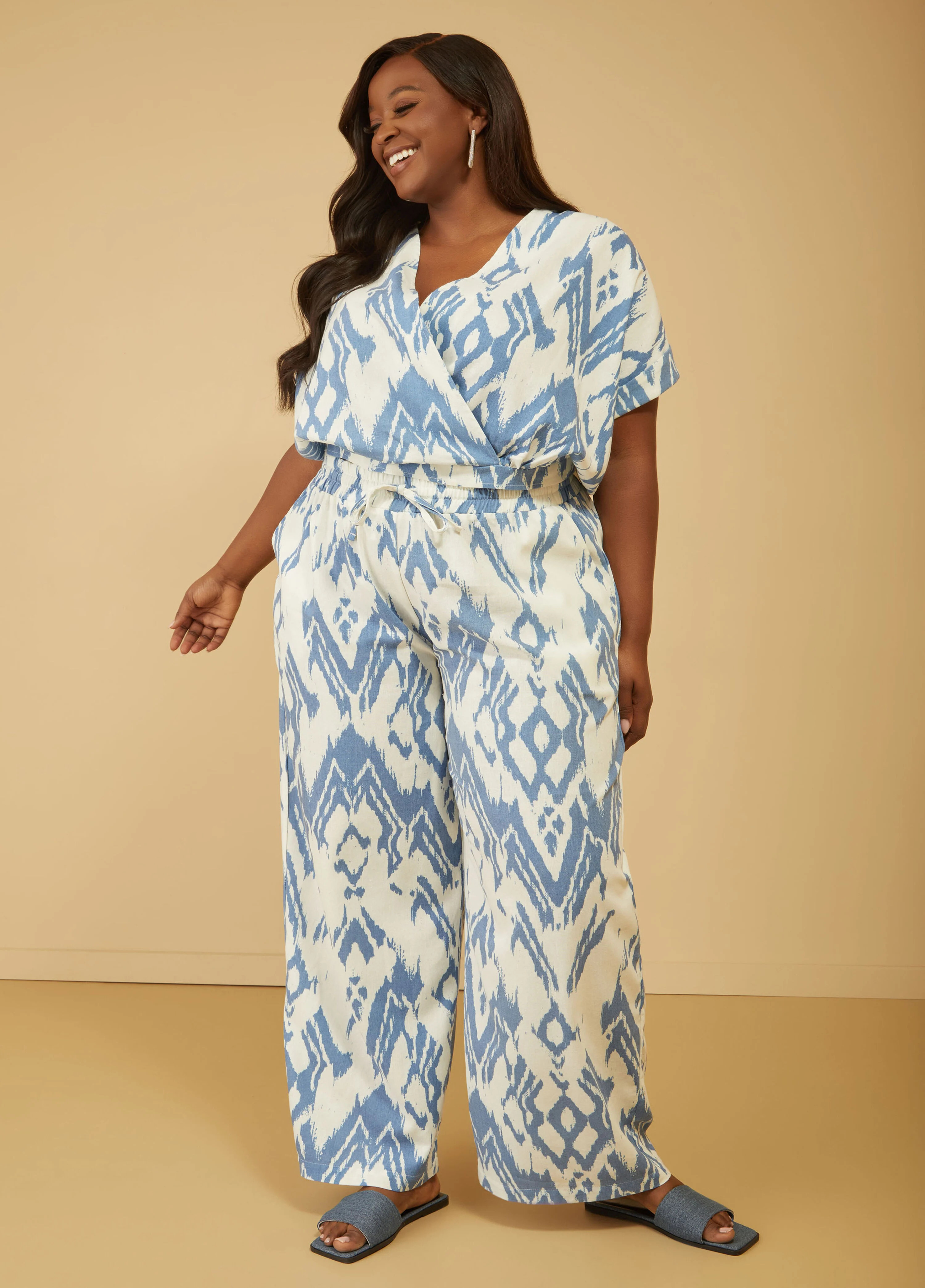 Ikat Print Linen Blend Pants | Ashley Stewart