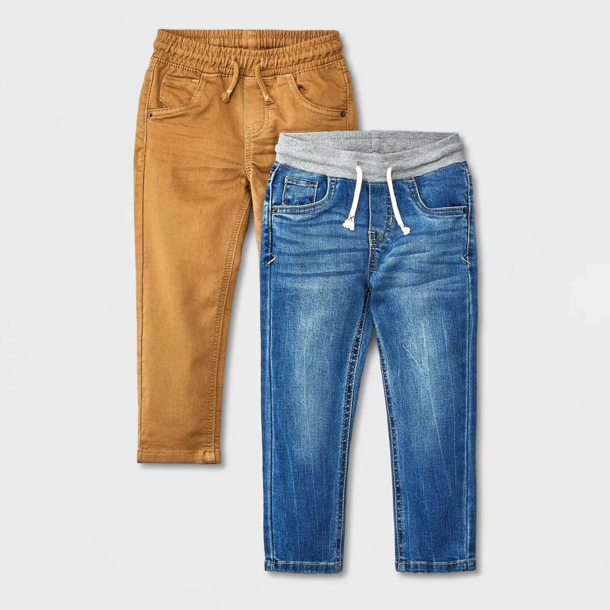 Toddler Boys' 2pk Pull-On Straight Fit Jeans - Cat & Jack™ Blue Denim/Brown | Target
