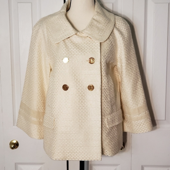 Lilly Pulitzer- off white winter white cropped double breast tweed blazer Size 6 | Poshmark