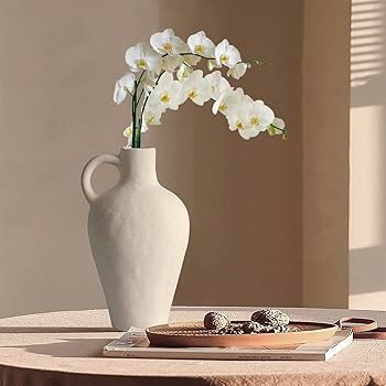 White Ceramic Vase Farmhouse Pampas Flower Vases Rustic Pottery Clay Jug for Decorative Centerpie... | Amazon (US)
