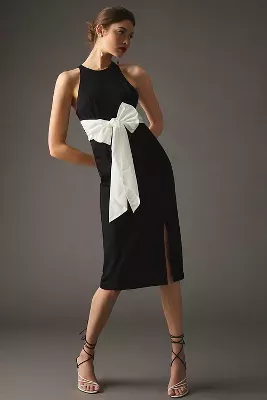 Black dress with outlet white bow on front