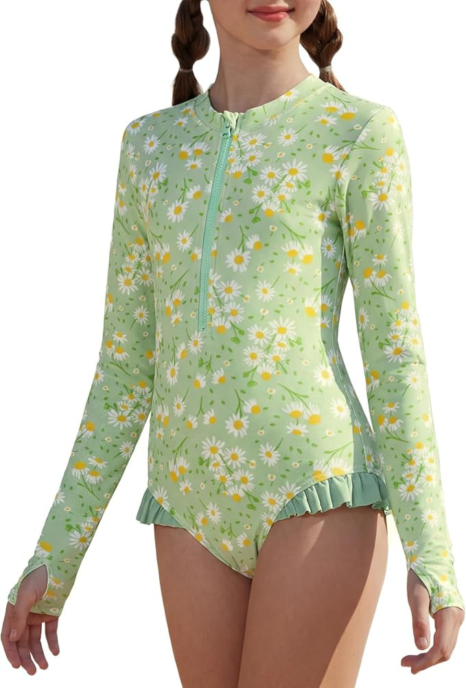 GRACE KARIN Girls One Piece Swimsuits Long Sleeve Bathing Suits Swimwear 5-14Y | Amazon (US)
