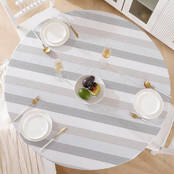 Walrus Round Vinyl Fitted Tablecloth with Flannel Backing Elastic Edge Design Table Cover Waterpr... | Amazon (US)
