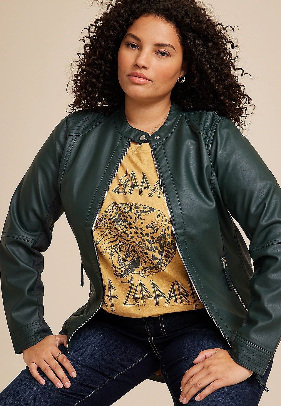 Plus Size Forest Green Faux Leather Jacket | Maurices