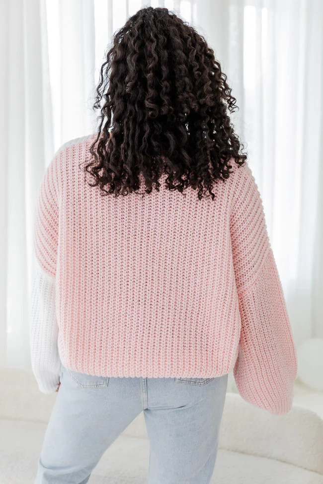 Love Me Now Pink And Ivory Colorblock Heart Sweater | Pink Lily