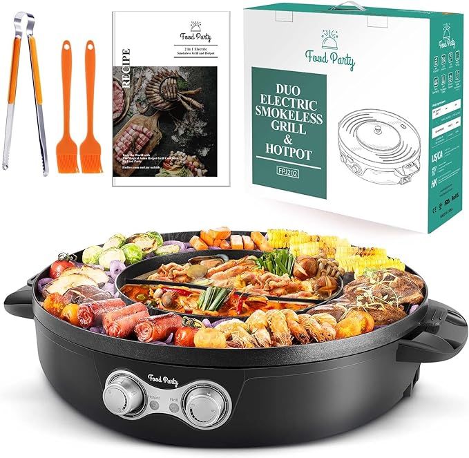 Food Party DUO Electric Smokeless Grill and Hot Pot, With Separable Cooking Plate, Deluxe Combo o... | Amazon (US)