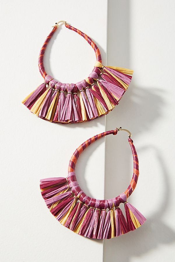 Tasseled Raffia Hoop Earrings | Anthropologie (US)