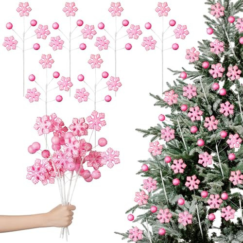 Norme 6 Pcs Pink Christmas Tree Picks 17.7 Inch Pink Snowflake Gingerbread Cookie Picks Decorations Christmas Tree Toppers Xmas Vase Fillers Artificial Snowflake Branch Ornaments for Table Centerpiece | Amazon (US)