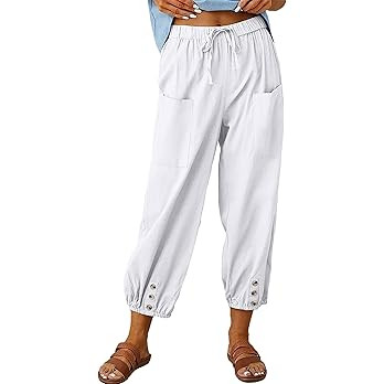 Bozanly Women's Casual Lantern Harem Loose Capris Pants Summer Yoga Slacks Trousers with Pockets | Amazon (US)