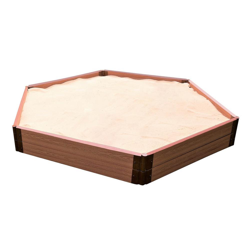 Frame It All Two Inch Series 7 ft. x 8 ft.x 11 in. Classic Sienna Composite Hexagon Sandbox Kit | The Home Depot
