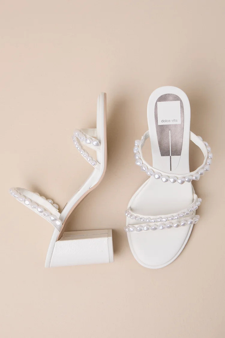Barrit Pearl Vanilla Embellished Strappy High Heel Sandals | Lulus