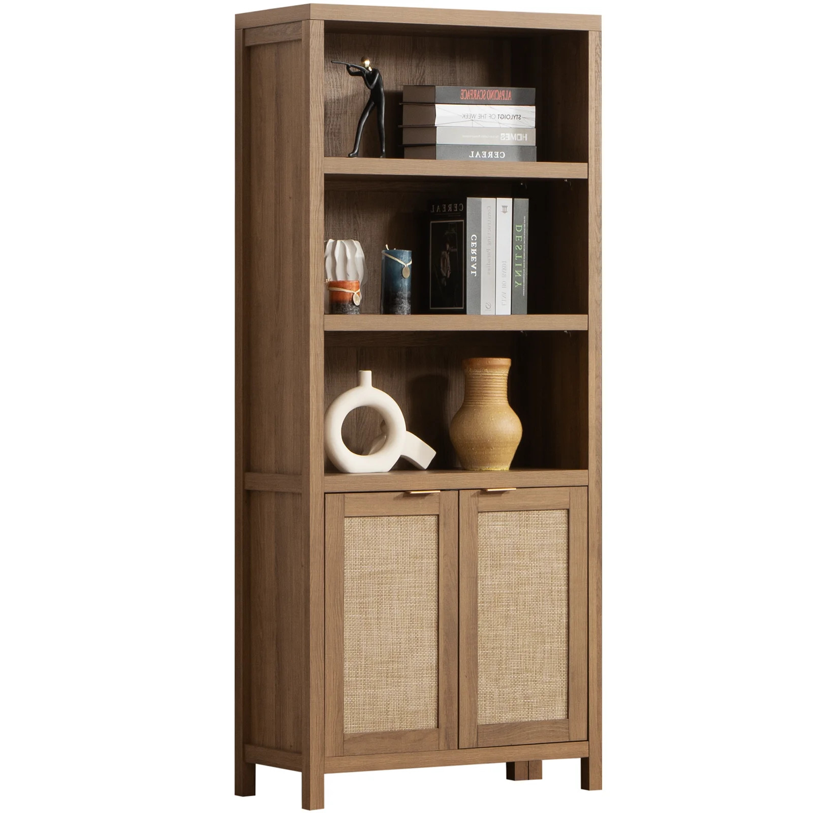 Sanspredet 5 Shelf Bookcase with Doors,Rattan Bookshelf Standing Storage Cabinet Tall Book Shelf ... | Walmart (US)