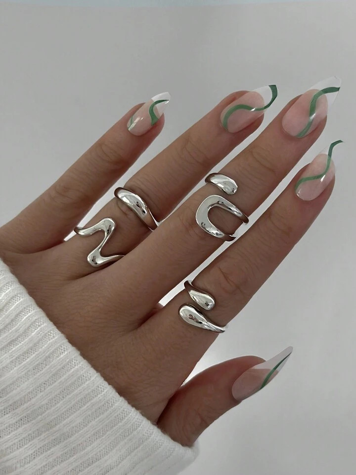 4pcs/Set Vintage Geometric Round Open Ring & Asymmetrical Liquid Ring Jewelry Set, Suitable For W... | SHEIN