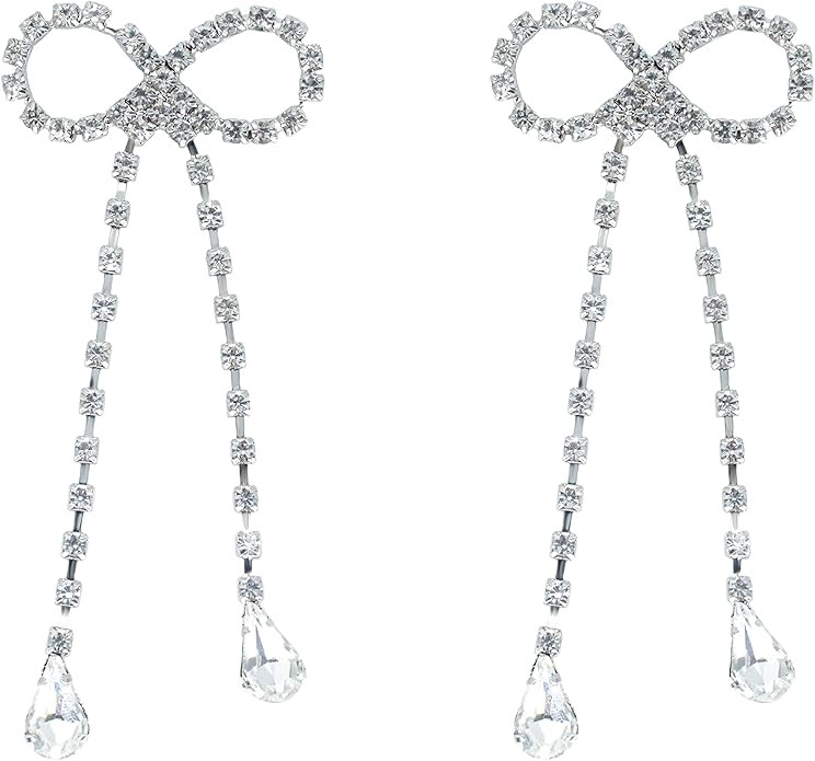 925 silver Crystal Bow Stud Earrings Fashion Ladies Tassel Rhinestone Earrings Hypoallergenic for... | Amazon (US)