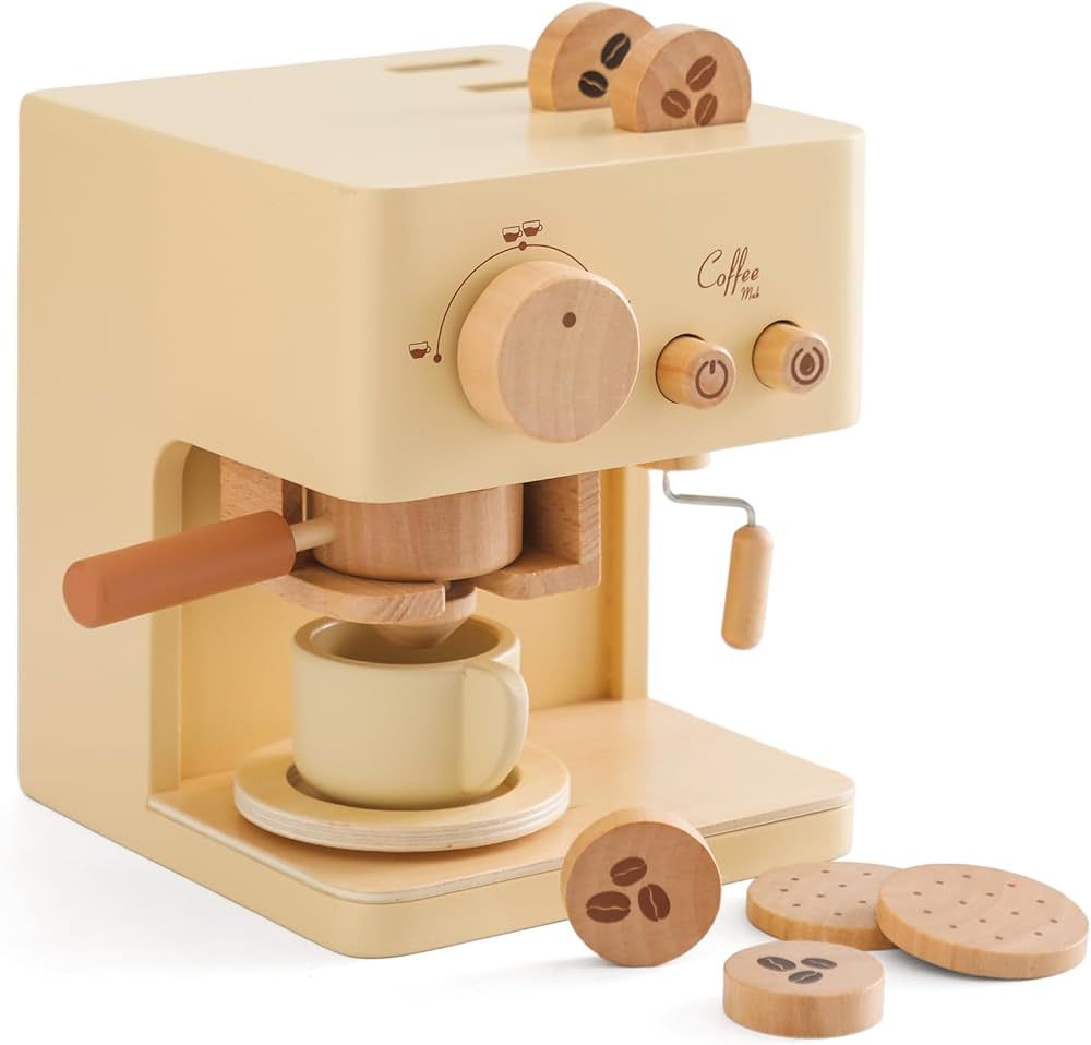 ibwaae Kids Coffee Maker 10Pcs Toy Coffee Maker Playset Wooden Kitchen Set Toys Toddler Play Kitc... | Amazon (US)