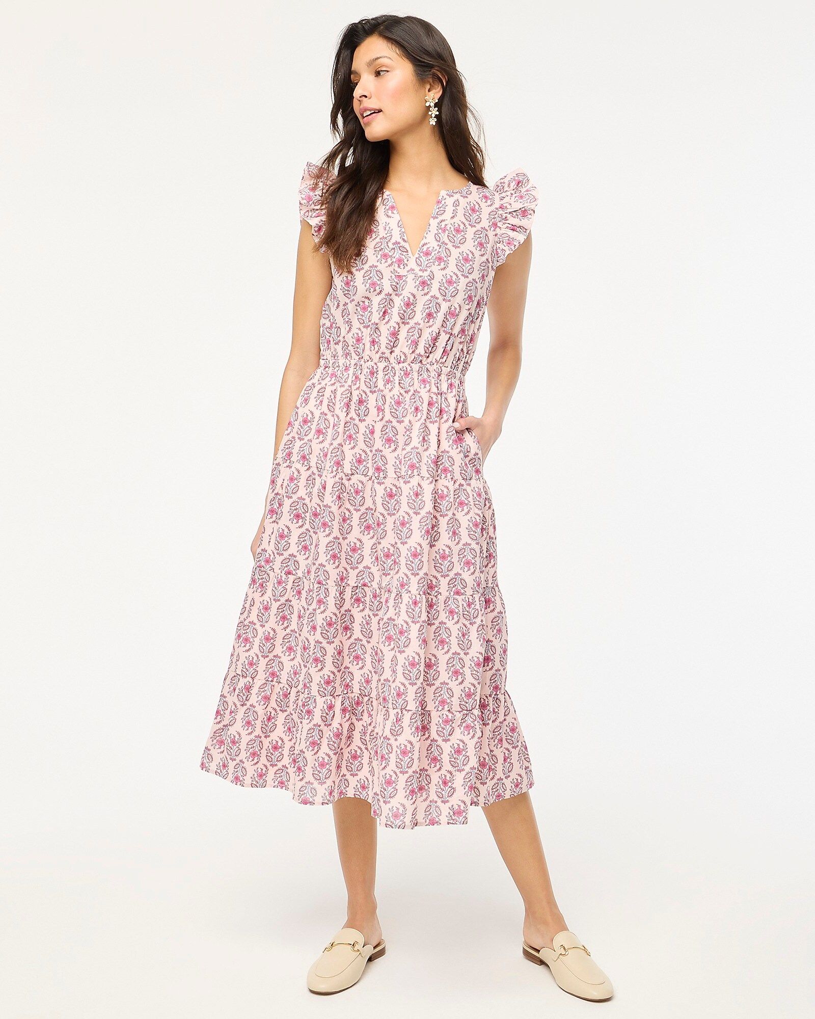 Ruffle-sleeve midi dress | J.Crew Factory