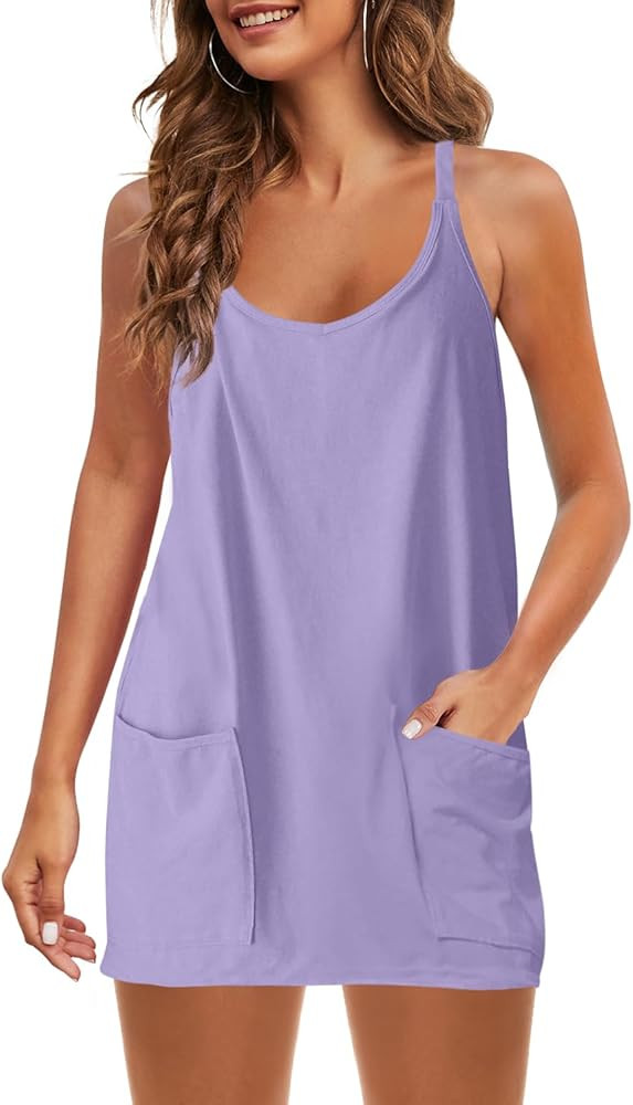 Panadila Womens Summer Sleeveless Mini Dress V Neck Spaghetti Strap Sundress Athletic Short Dress... | Amazon (US)