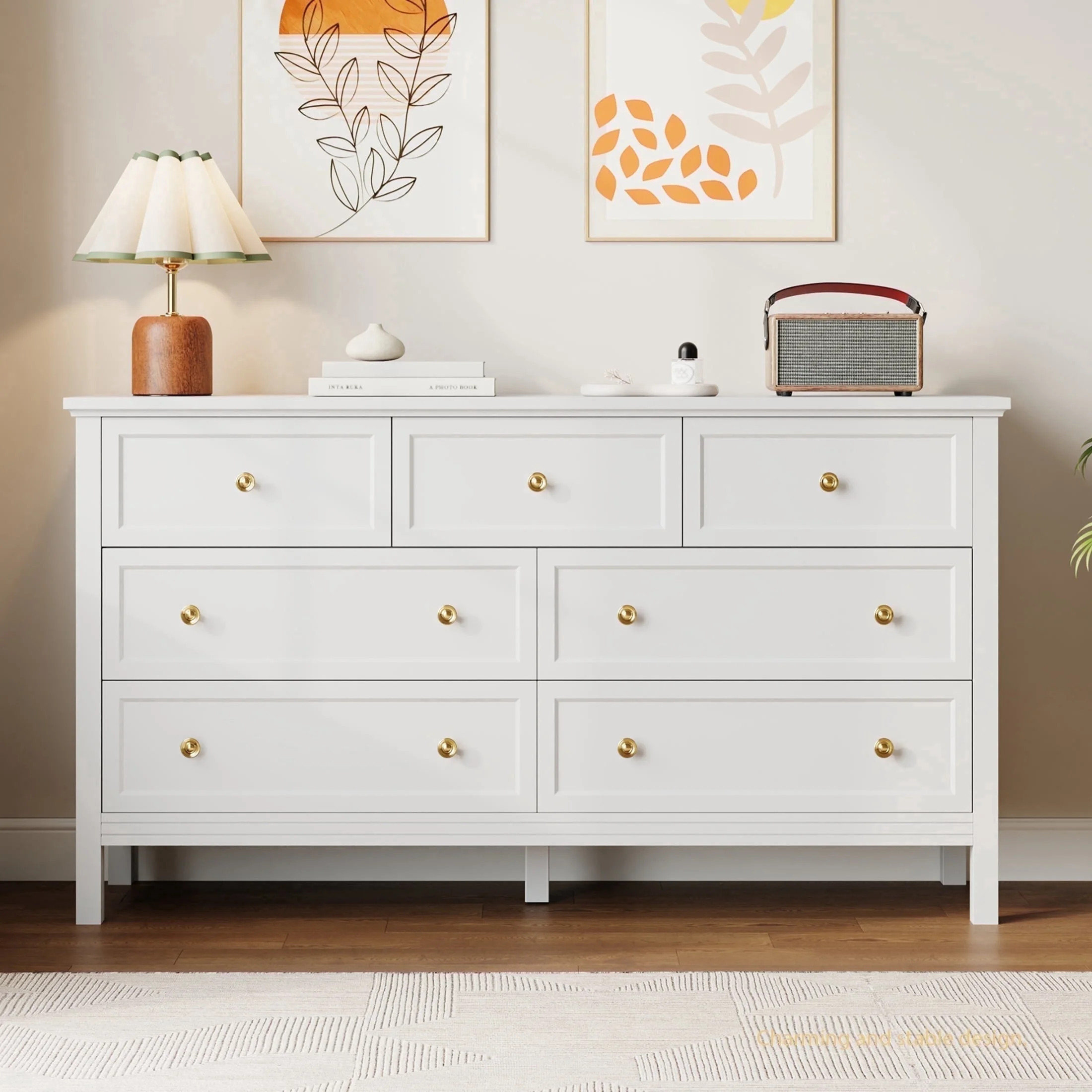 YouTrend 7 White Drawer Dresser, Retro Wood Adult Dresser with Metal Handles for Bedroom,Living R... | Walmart (US)