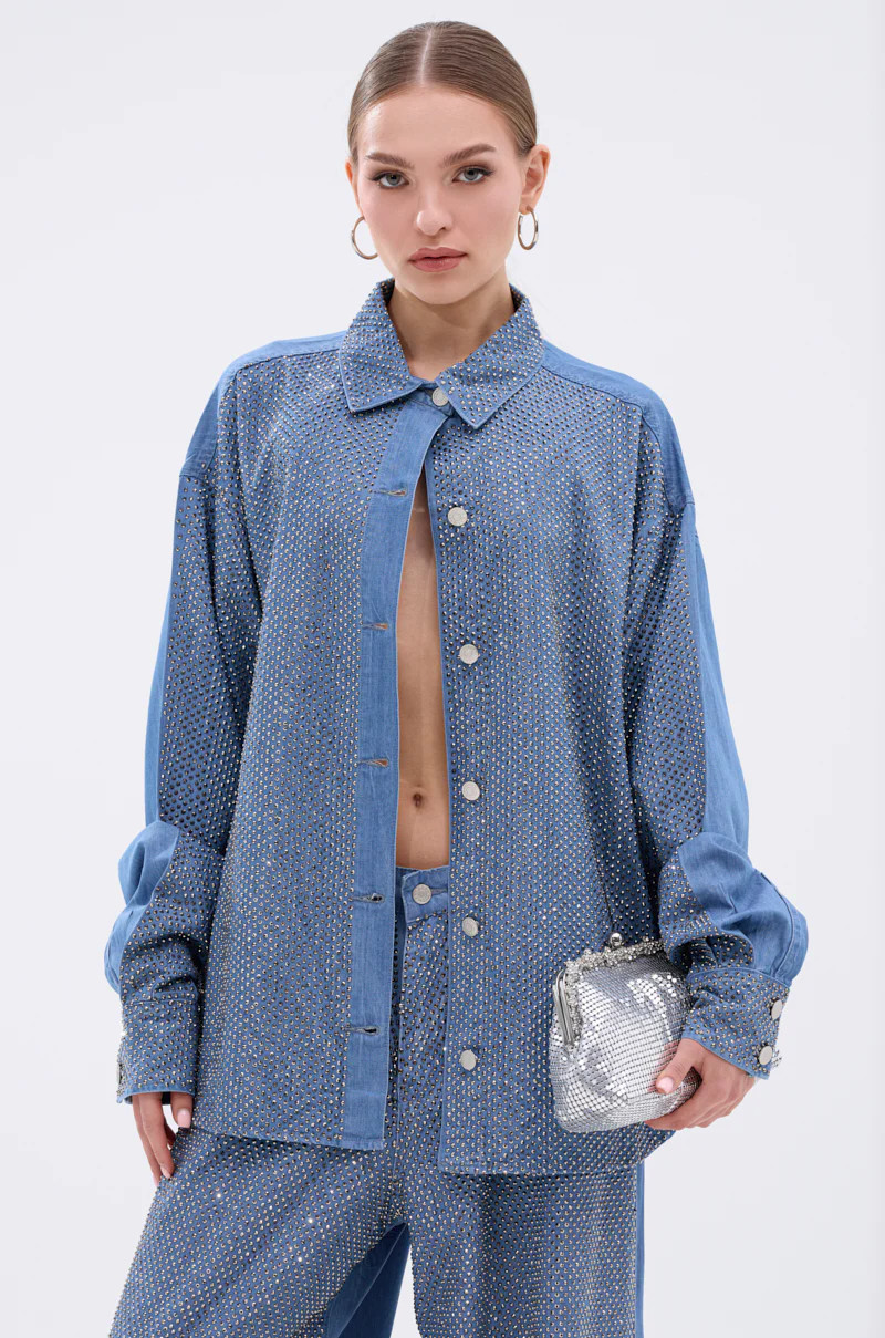 BLING BLING DENIM BUTTON DOWN TOP | AKIRA