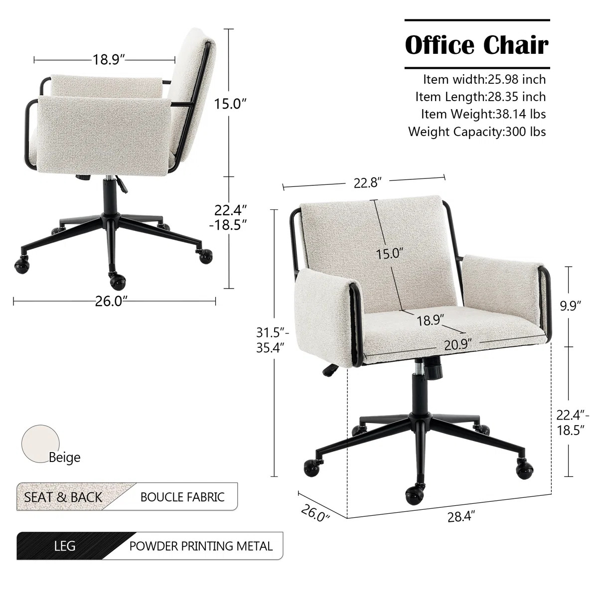 Jabali Extra Wide Boucle Upholstered Office Chair Swivel Desk Chair with Metal Frame | Wayfair North America