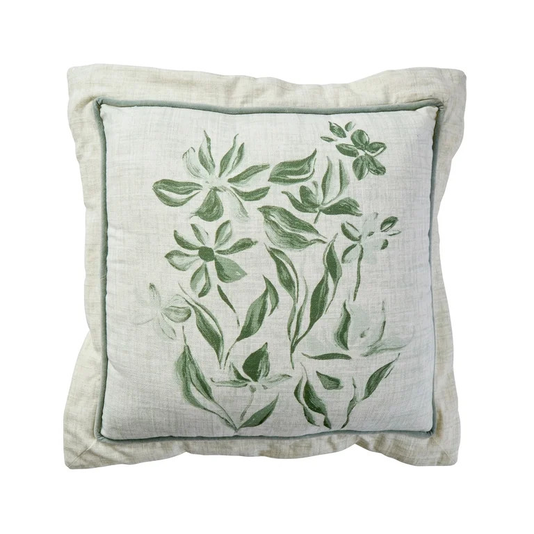 Better Homes & Gardens Green Painted Floral Decorative Pillow, 18x18 Inch | Walmart (US)