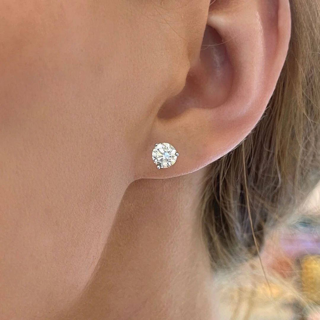 Three Prong Martini Natural Diamond Stud Earrings | RW Fine Jewelry