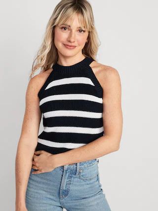 Sleeveless Striped Cropped Shaker-Stitch Sweater for Women | Old Navy (US)