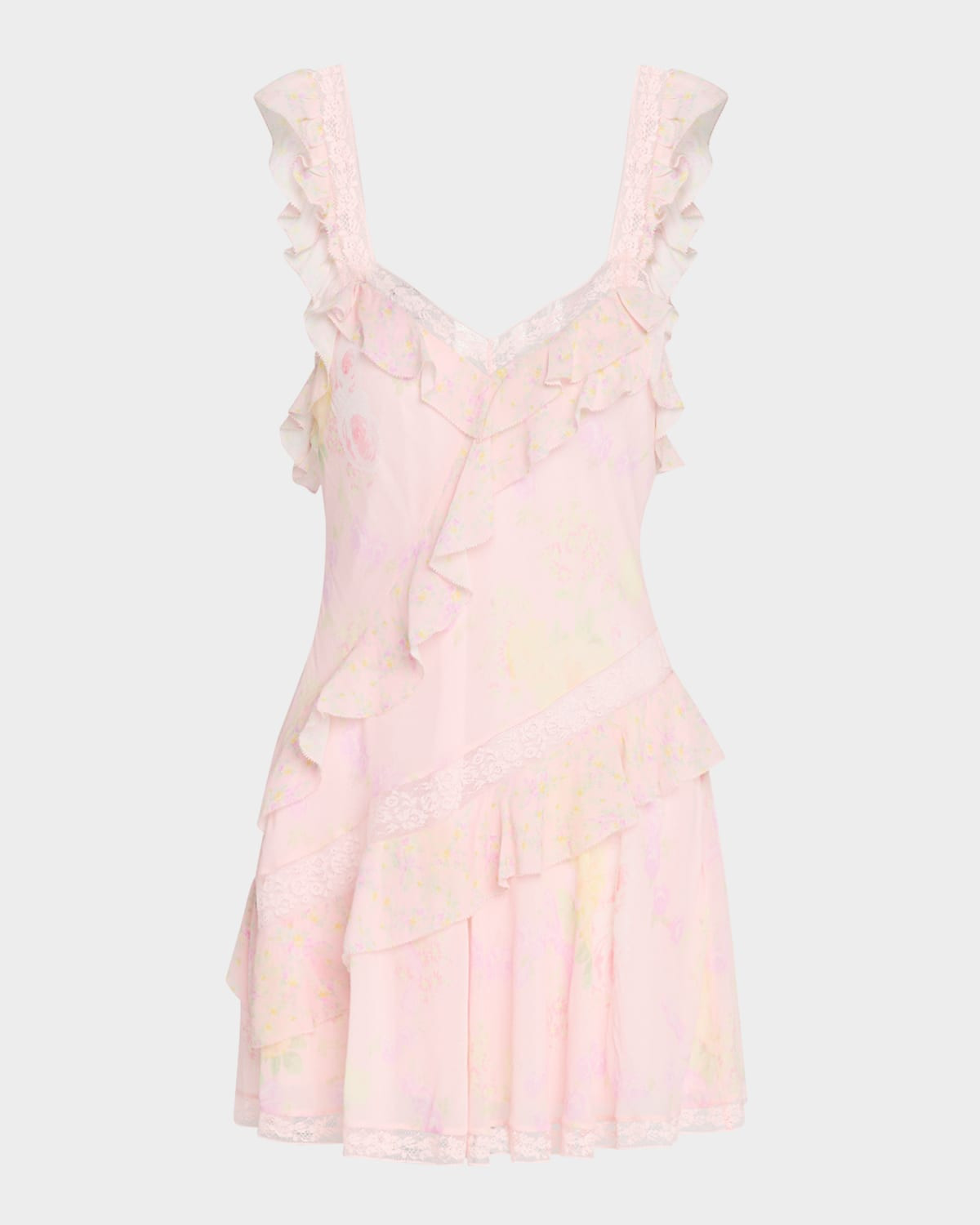 Serima Ruffled Lace-Trim Mini Dress | Neiman Marcus