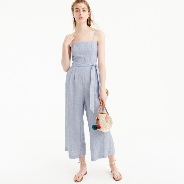 Striped linen jumpsuit with tie | J.Crew US