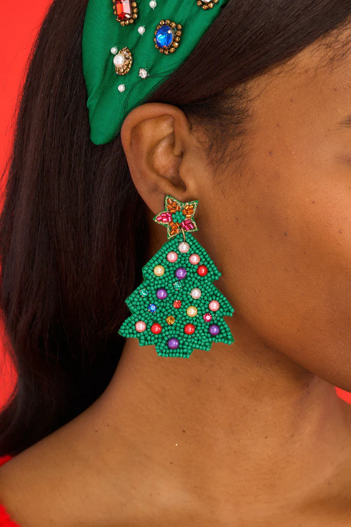 Santa Is Coming Green Multi Beaded Earrings | Red Dress 