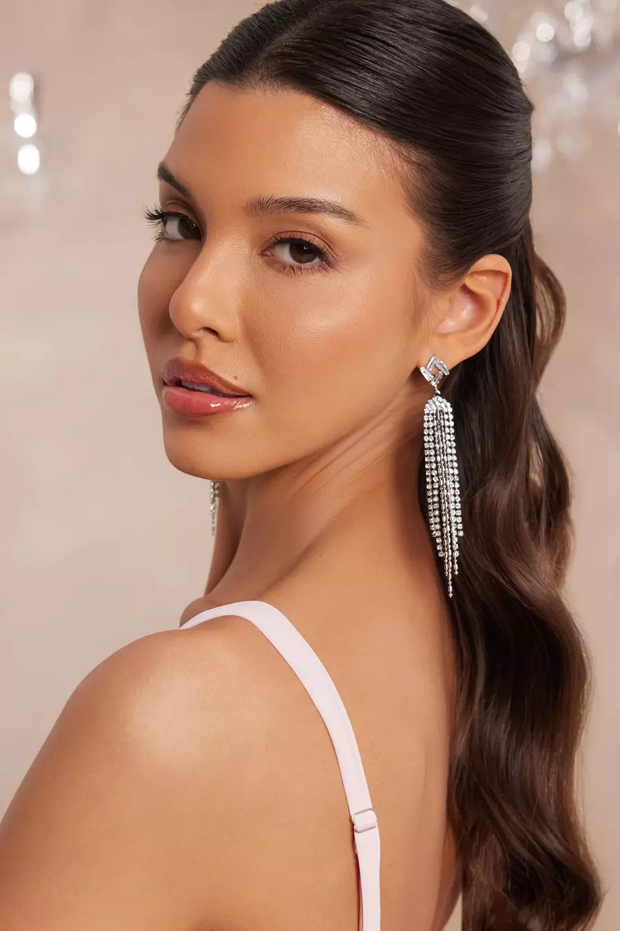 Home/Accessories/Earrings/Silver Diamante Fringe Earrings | Quiz Clothing