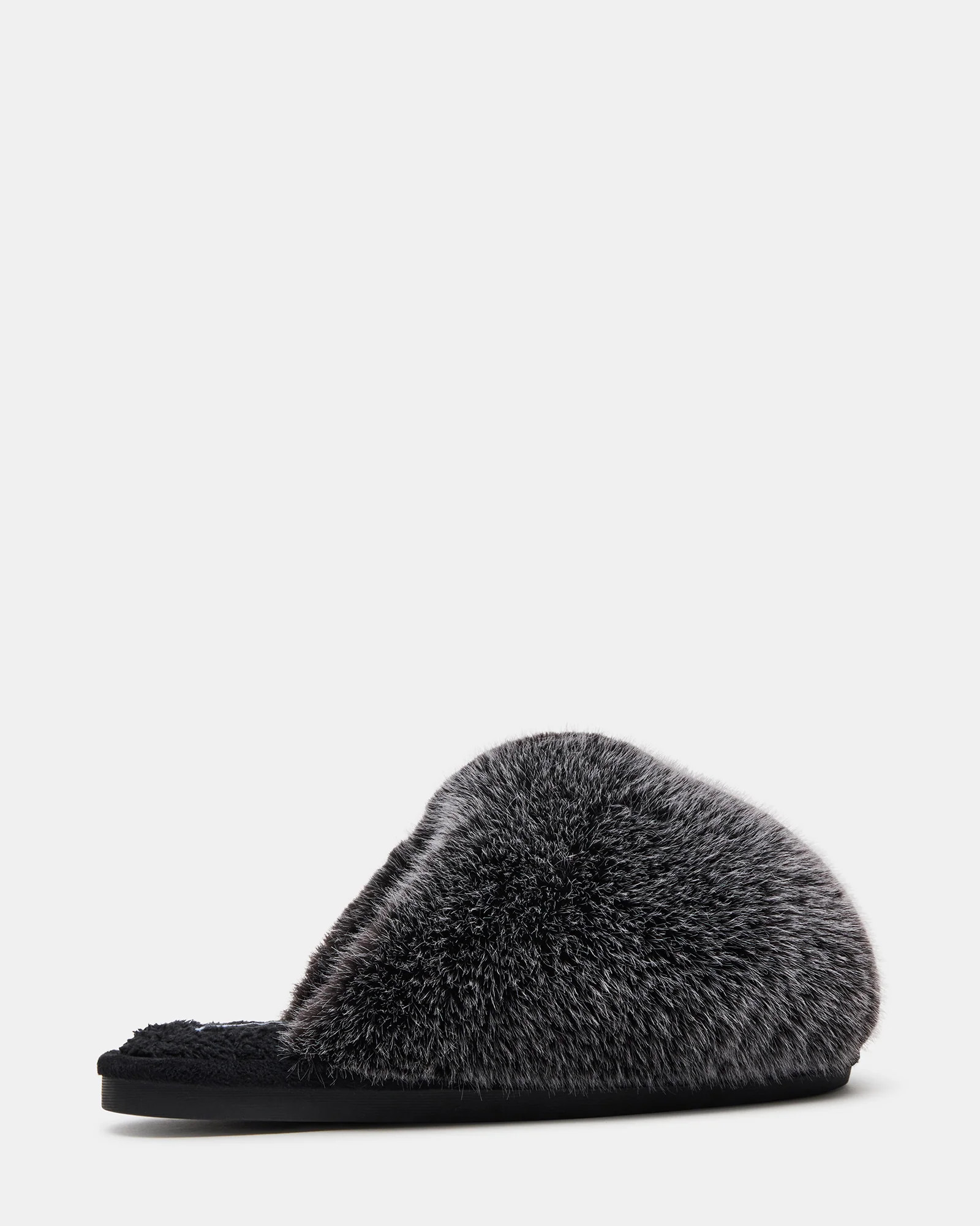 POOF GREY Slip-On Faux Fur Mule Women's Flat | Steve Madden (US)