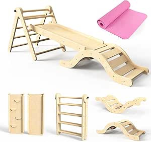 Pikler Triangle Set 7in1 Toddler Climbing Toys Indoor Foldable Baby Climbing Toys Wooden Montesso... | Amazon (US)