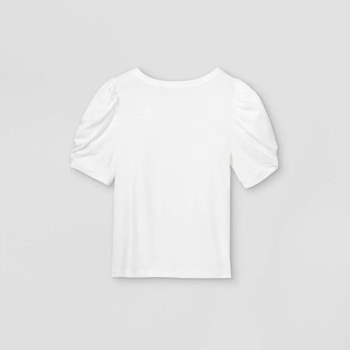 Women&#39;s Slim Fit Puff Short Sleeve Round Neck T-Shirt - A New Day&#8482; White L | Target
