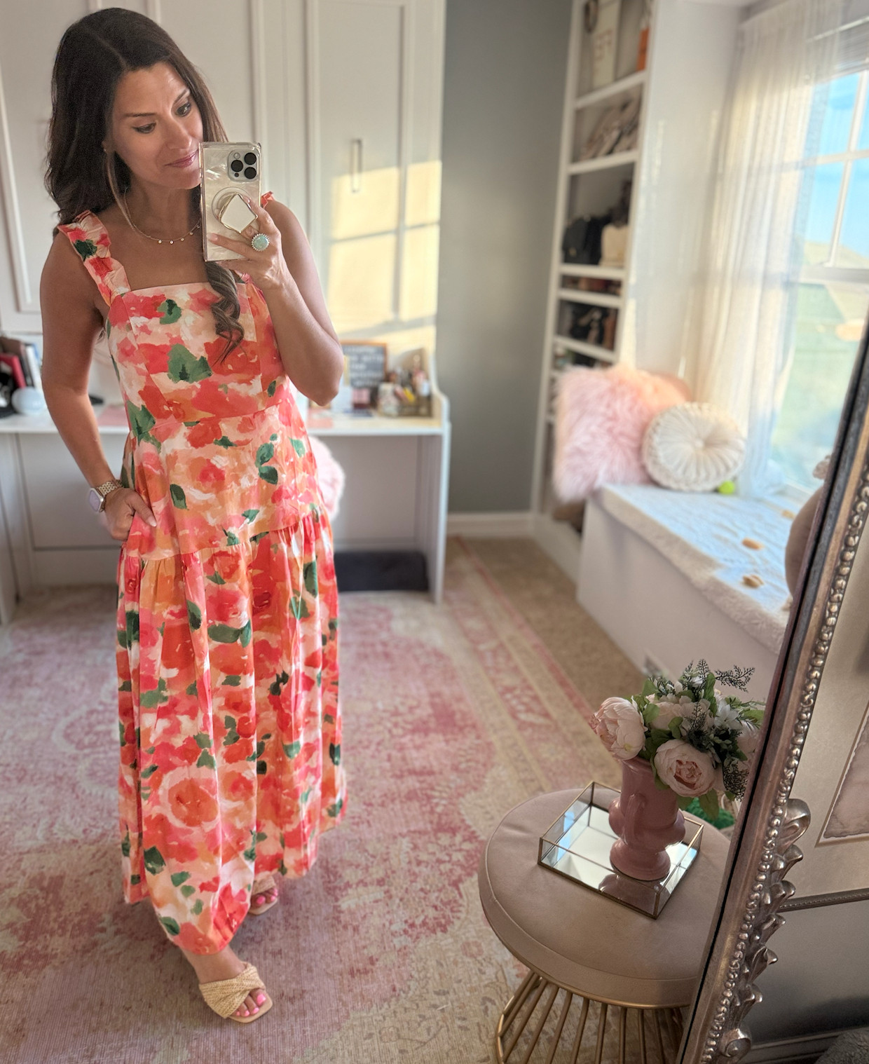 Orange floral dress for summer 

 