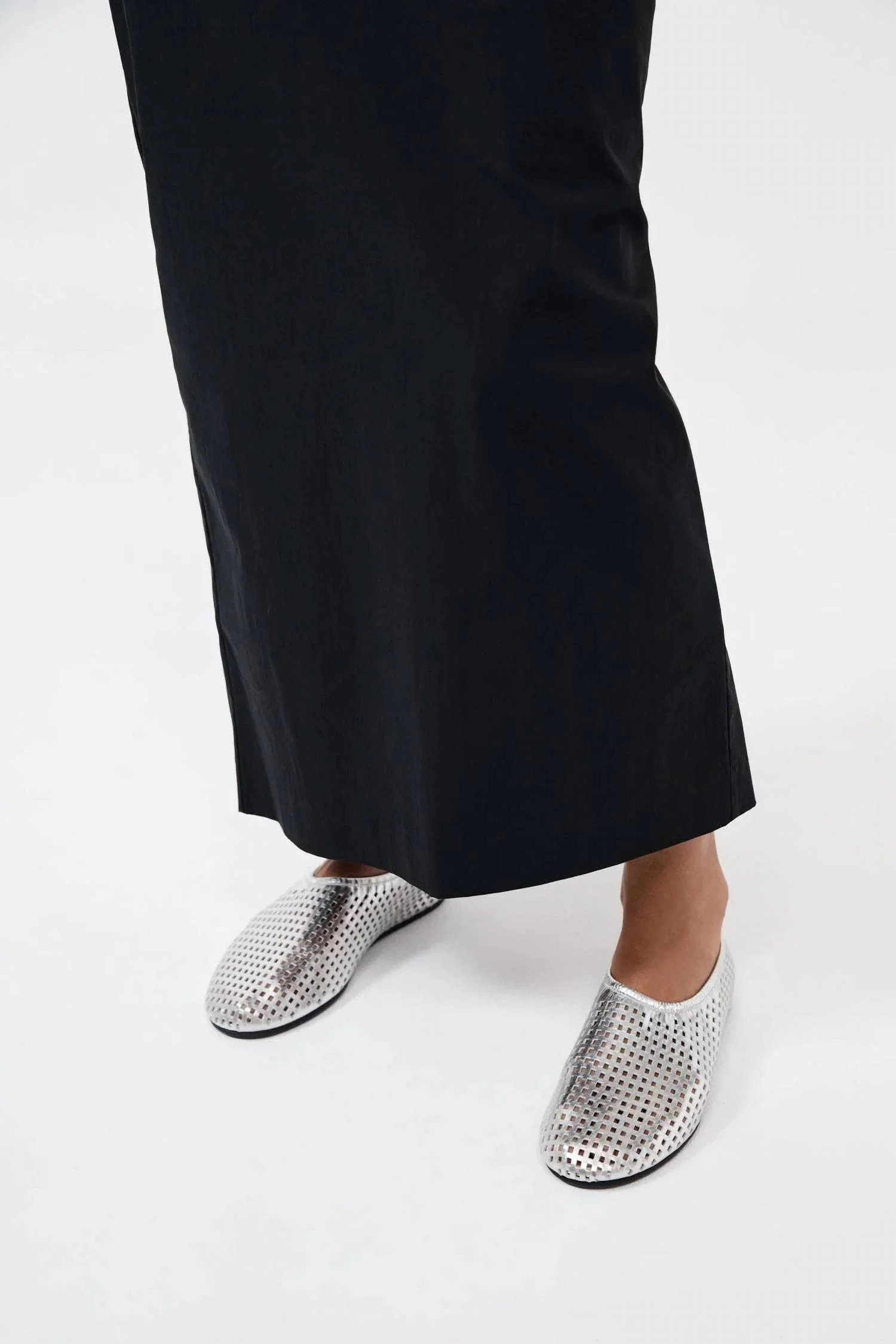 Perforated Ballet Flat In Silver | Shop Simon
