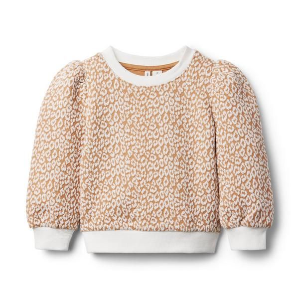 Leopard Jacquard Puff Sleeve Sweatshirt | Janie and Jack