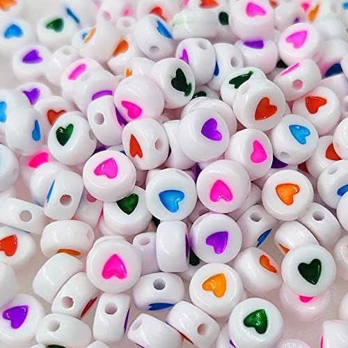800 Pieces 4x7mm Colorful Round Heart Pattern Beads Mixed Plastic Shape Loose DIY Beads for Jewelry  | Amazon (US)