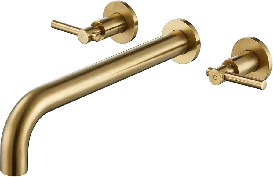 Wall Mount Tub Filler Brushed Gold Tub Faucet Brass Bathroom Bathtub Faucets with 2 Handles | Amazon (US)