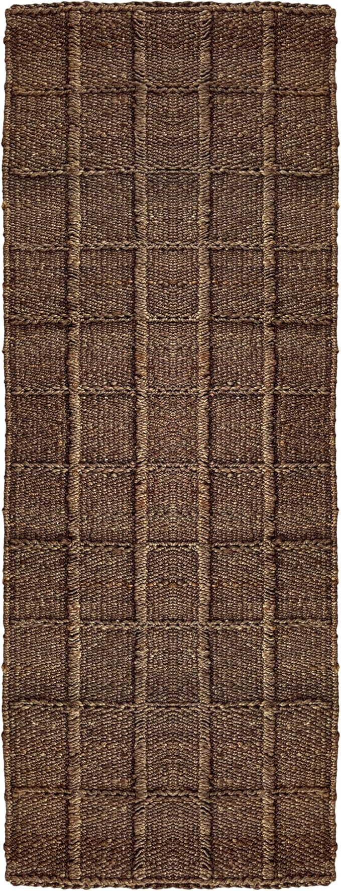 Block Grid Jute Runner Rug, Brown, 2'x6' Checkered, Boho, Handwoven, Natural Fiber, for Hallway, ... | Amazon (US)