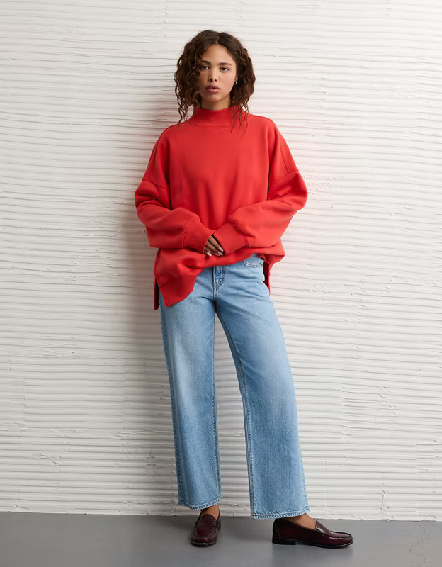 AE Everyday Luxe Mock Neck Sweatshirt | American Eagle Outfitters (US & CA)